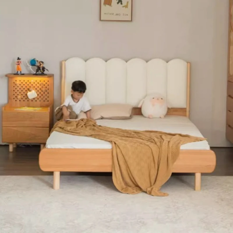 North American cherry wood bed boys and girls Nordic simple solid wood bed soft backrest single bed
