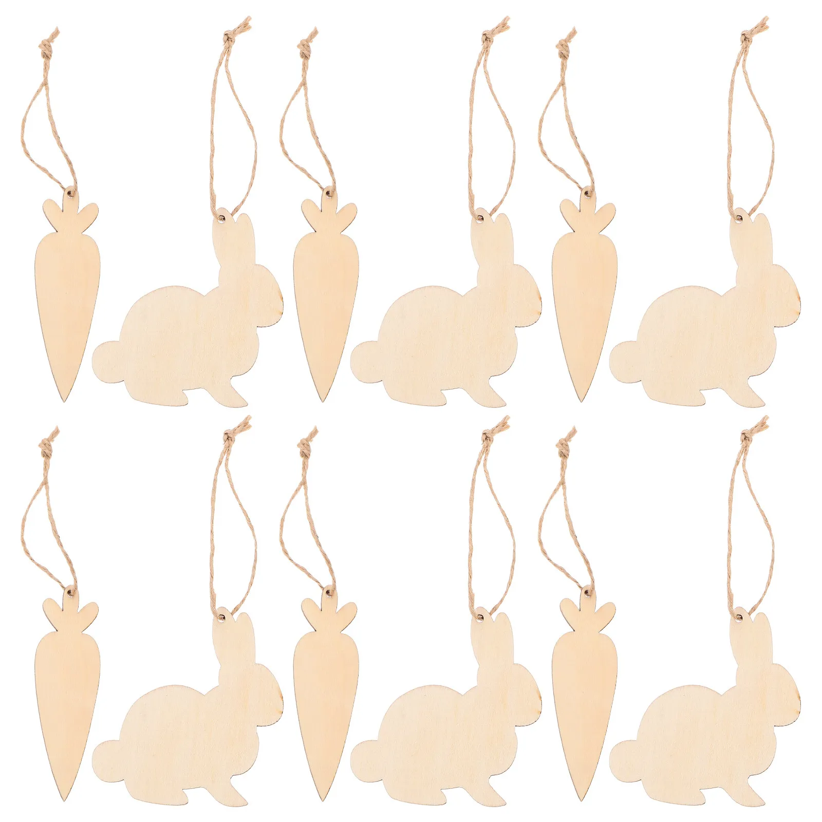 1Set Unfinished Wooden Easter Rabbit Carrot Slices DIY Painting Craft Tags Smooth Surface for Hanging Decor Easter Party Home