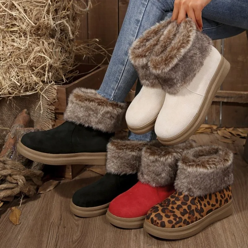 

Хлопковая обувь, новые зимние ботинки из матового бархата с круглым носком и плюшевой платформой, теплые нескользящие зимние ботинки