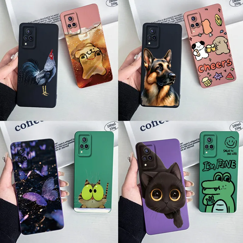 For Vivo V21 4G VIVOV21 5G Cases V2066 V2108 V2050 Soft Silicone Phone Case Sweet Printing Cute Cartoon Protective Painted Cover