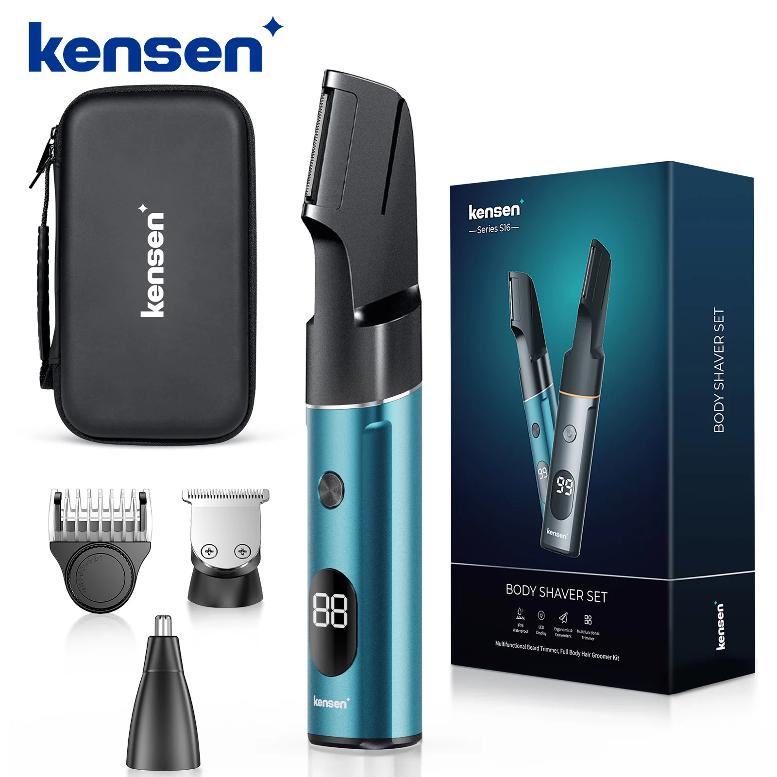 

Kensen S16 профессиональный триммер для волос на теле для мужчин, светодиодный дисплей, перезаряжаемая электрическая бритва для бороды, машина для стрижки волос, парикмахерская