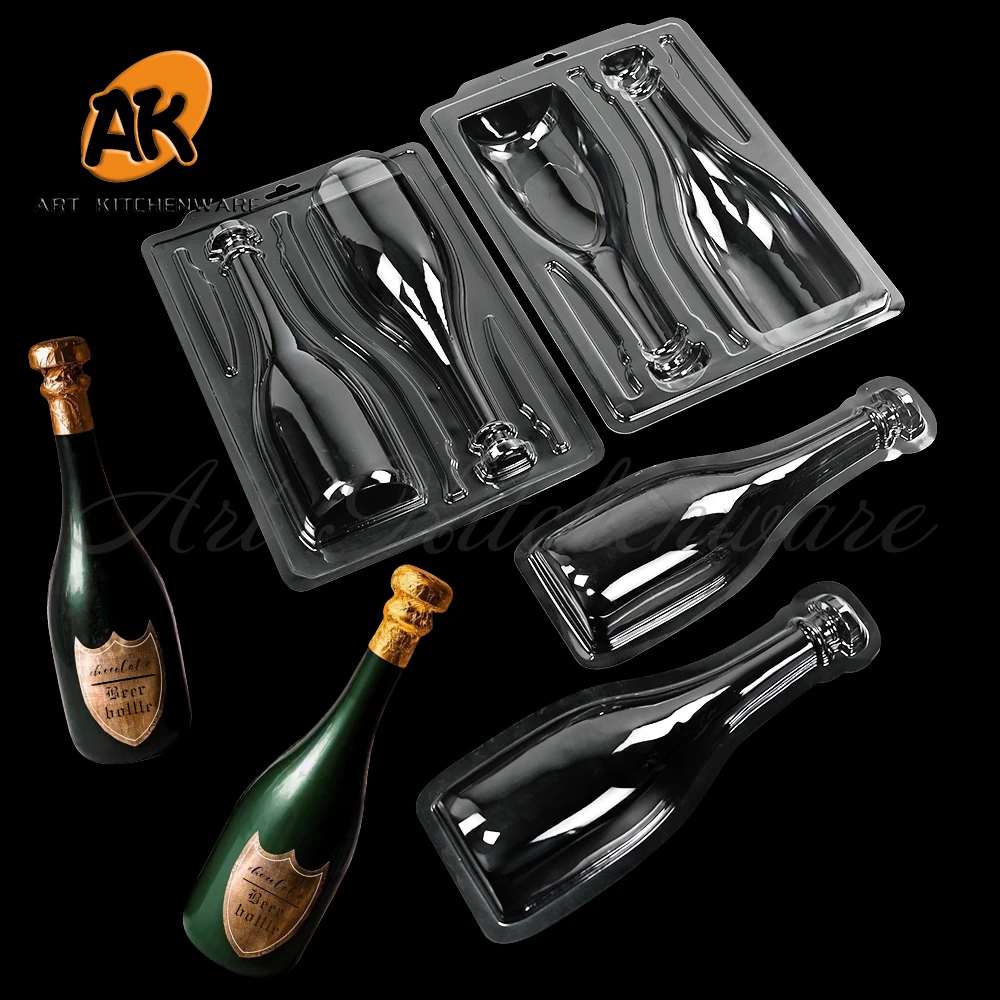 4 pcs/set Champagne Bottle Mould Plastic Chocolate Mold DIY Creative Cream Mousse Mould Cake Decorating Tools Baking Accessories