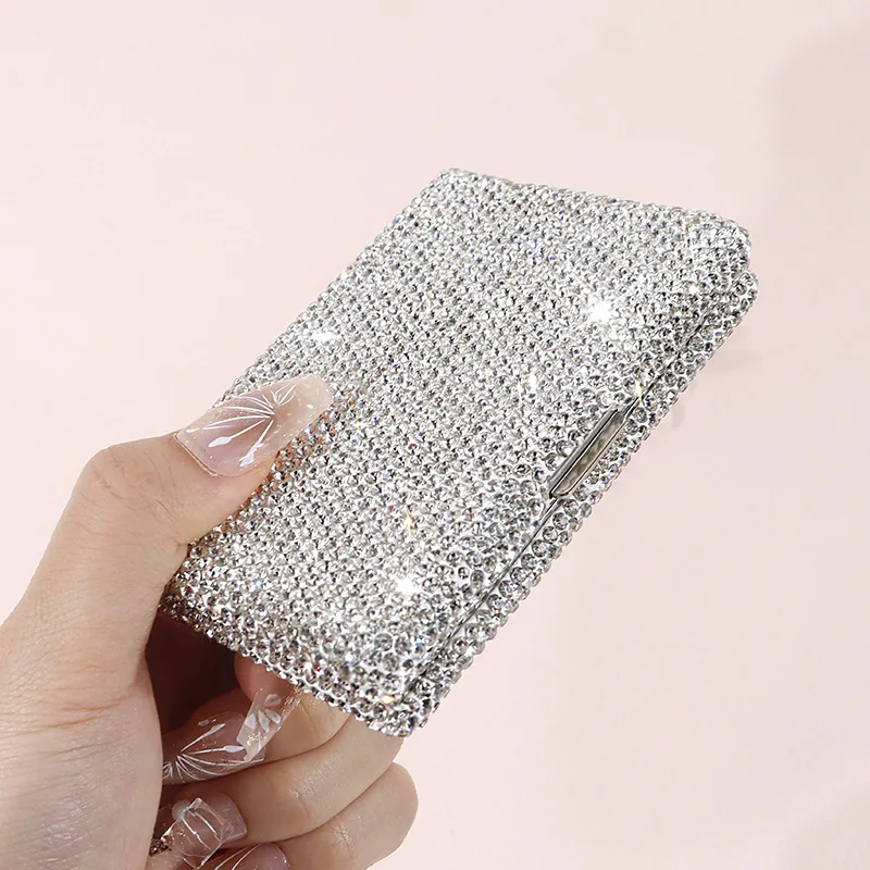 Sparkling Rhinestone Business Card Holder Mental Anti Magnetic Card Holder Bag Bling Bank Cards Organizer Credit Cards Protector