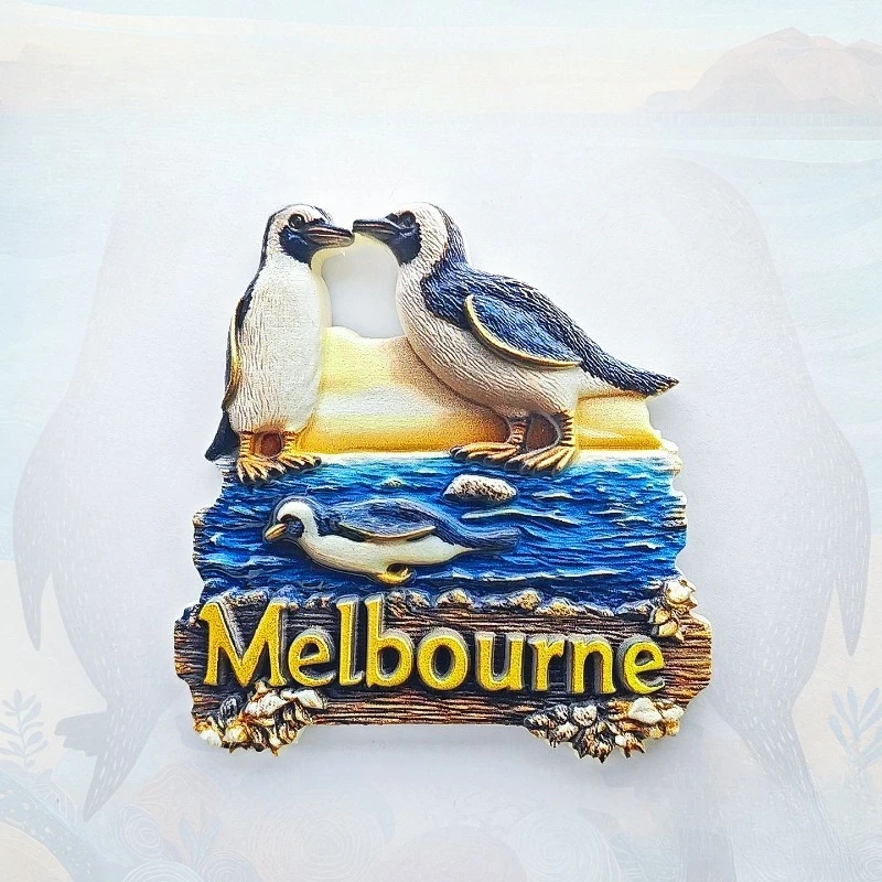 

Melbourne Penguin Fridge Magnet - Wildlife 3D Coastal Scene Souvenir Unique Australian Nature Gift for Travel Ocean Lovers Decor