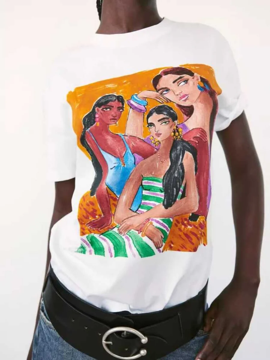 

Новое поступление весны и лета, уличная облегающая футболка с круглым принтом Or Sve для девочек, хлопковая повседневная одежда