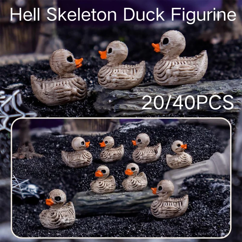 20/40PCS Gothic Skeleton Duck Sculpture Halloween Horror Themed Resin Statue Desktop Display Decorative Ornament Halloween