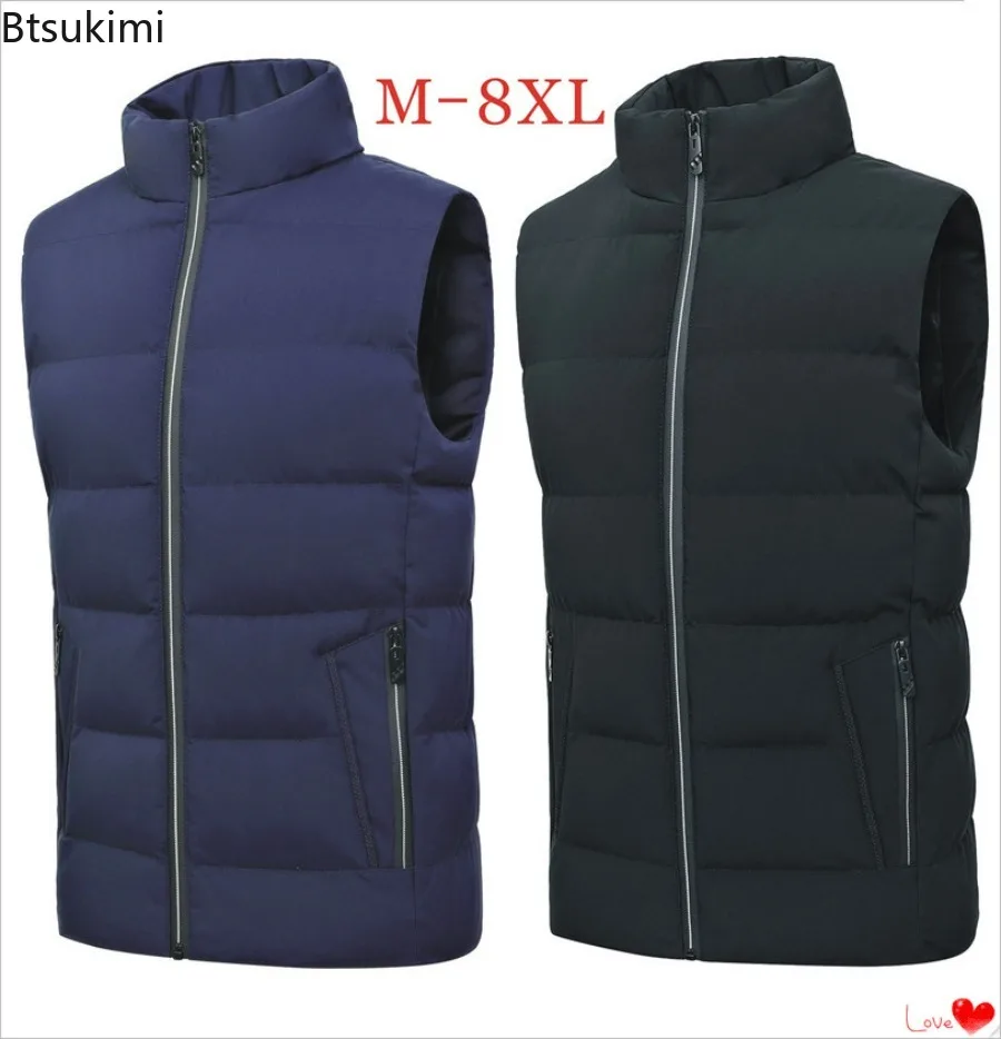 

Men's Casual Warm Cotton-padded Vest Tops Stand Collar Solid Sleeveless Down Cotton Jacket for Men Windproof Warm Waistcoat 8XL