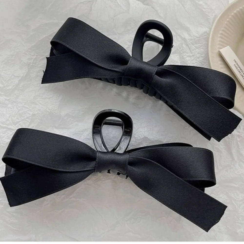 

FSUNION Large Bow Hair Claw New Trendy Solid Color Black Hair Shark Grab Clip Hair Style Tools HairAccessories for Women Girl