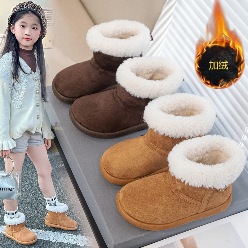 

Child Fur Snow Boots Flats Suede Fashion Boys and Girls Casual Sport Ankle Boots 2025 Winter Warm Cotton Boot