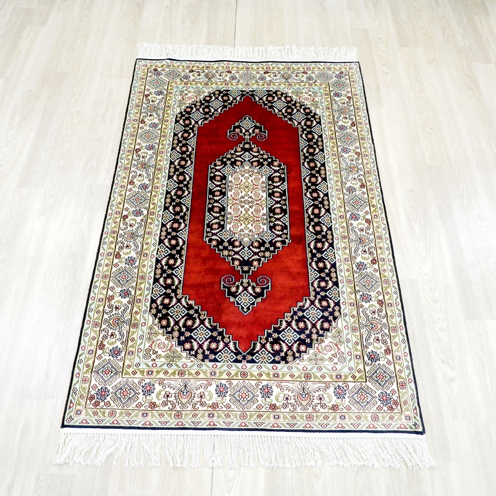 91x152cm Handknotted Carpet Oriental Kashmir Floor Persian Silk Rugs Deco (LH1047B )