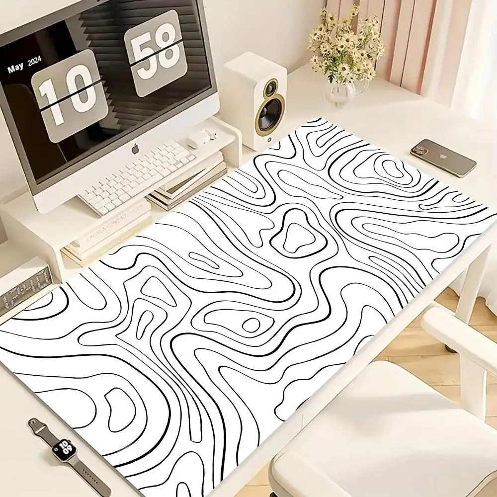 

Черно-белый коврик для стола Strata Liquid XXL, большой абстрактный коврик для мыши, игровой коврик для стола с застегивающимся краем, офисный нескользящий коврик