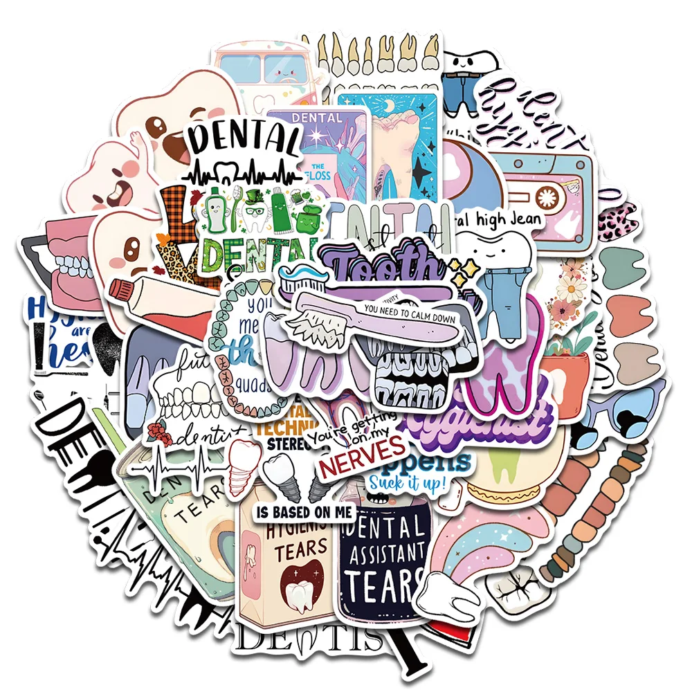 50 SZTUK Naklejek Dentystycznych Dentysta Album do Wyklejania Graffiti Laptop DIY Sklep Dentystyczny Zdrowie Bagaż Kreskówka Graffiti Wykwintne Naklejki
