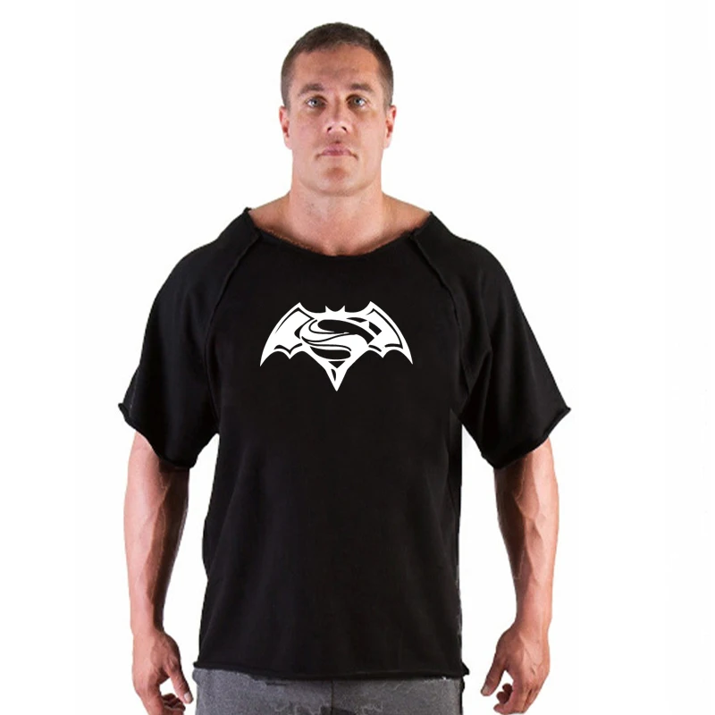 Men\'s Casual Batwing Rag Shirt Male O Neck Cotton Gym T-Shirt Fitness Gym Wear Breathable Bodybuilding Muscle Tee Tops New