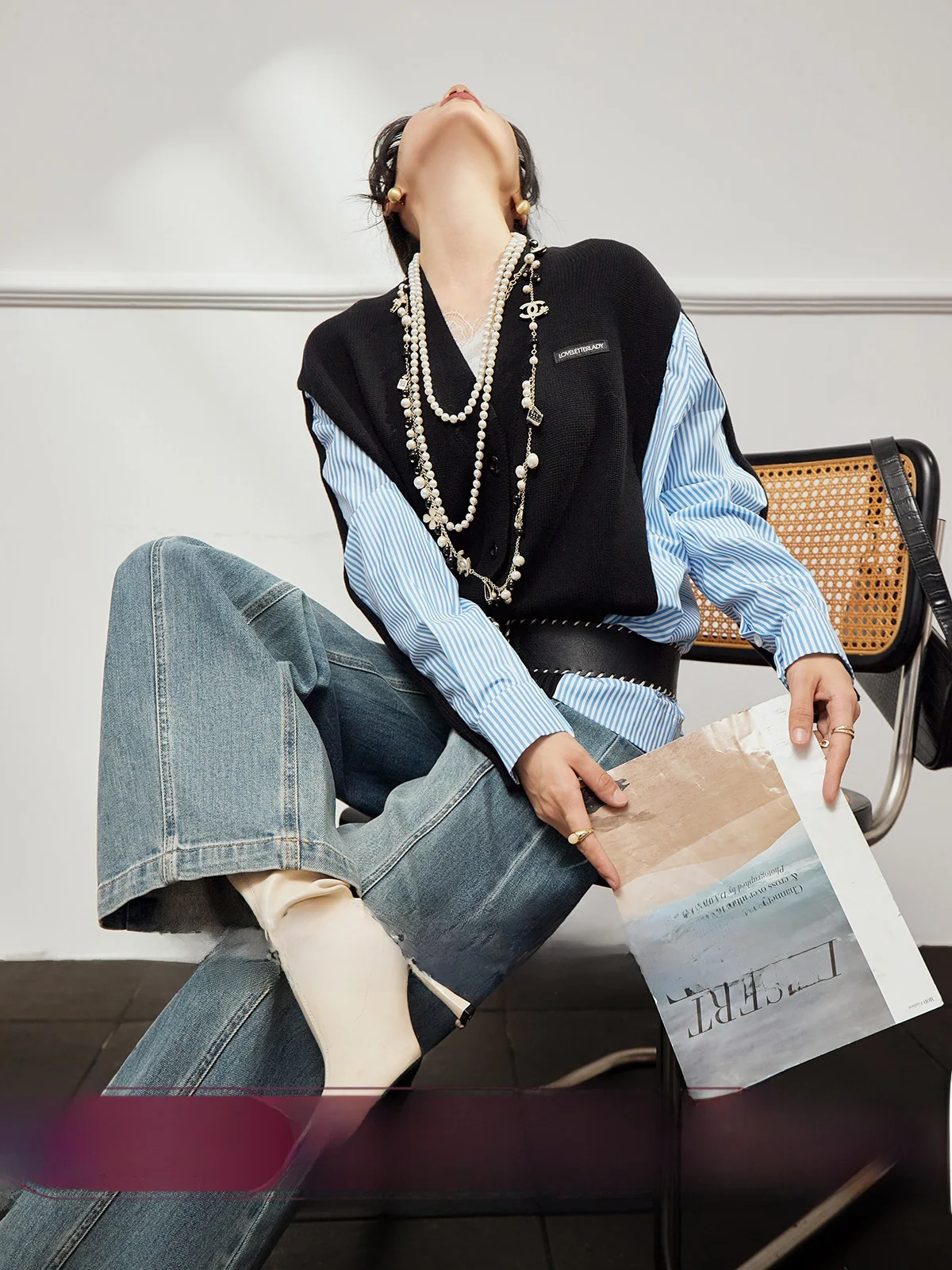 

Вязаный свитер Bla для женщин, свободный крой, V-образный вырез, модный кардиган с цветовыми блоками, осенняя новинка, бренд Uncle