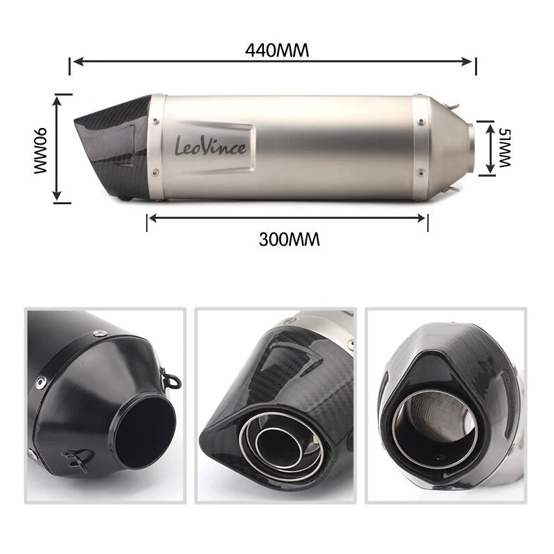 36-51mm Motorcycle Exhaust Pipe Carbon Fiber Leovince Motorbike Muffler Exhaust Escape Moto Pipe with DB Killer