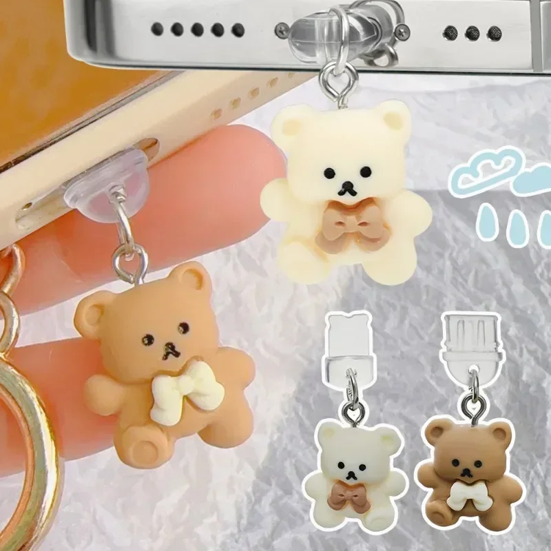 Phone Dust Plug for iPhone for Samsung Type-C Interface Cute Bear Decorative Hanging Accessories Universal Mobile Phone Dustplug