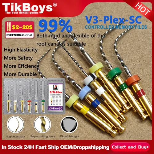 6 unids/caja archivo Dental V3-M Plus Pro archivo endodóntico cónico de conducto radicular 31mm archivo rotatorio activado por calor materiales flexibles para dentista