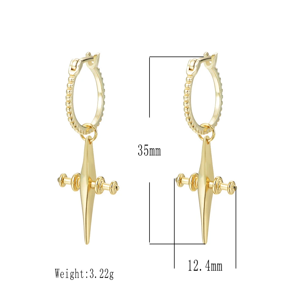 925 Sterling Silver 14K Gold Plated Beaded Hoop Spike Cross Dangle Earrings Punk Gothic Women Drop Huggie Earrings