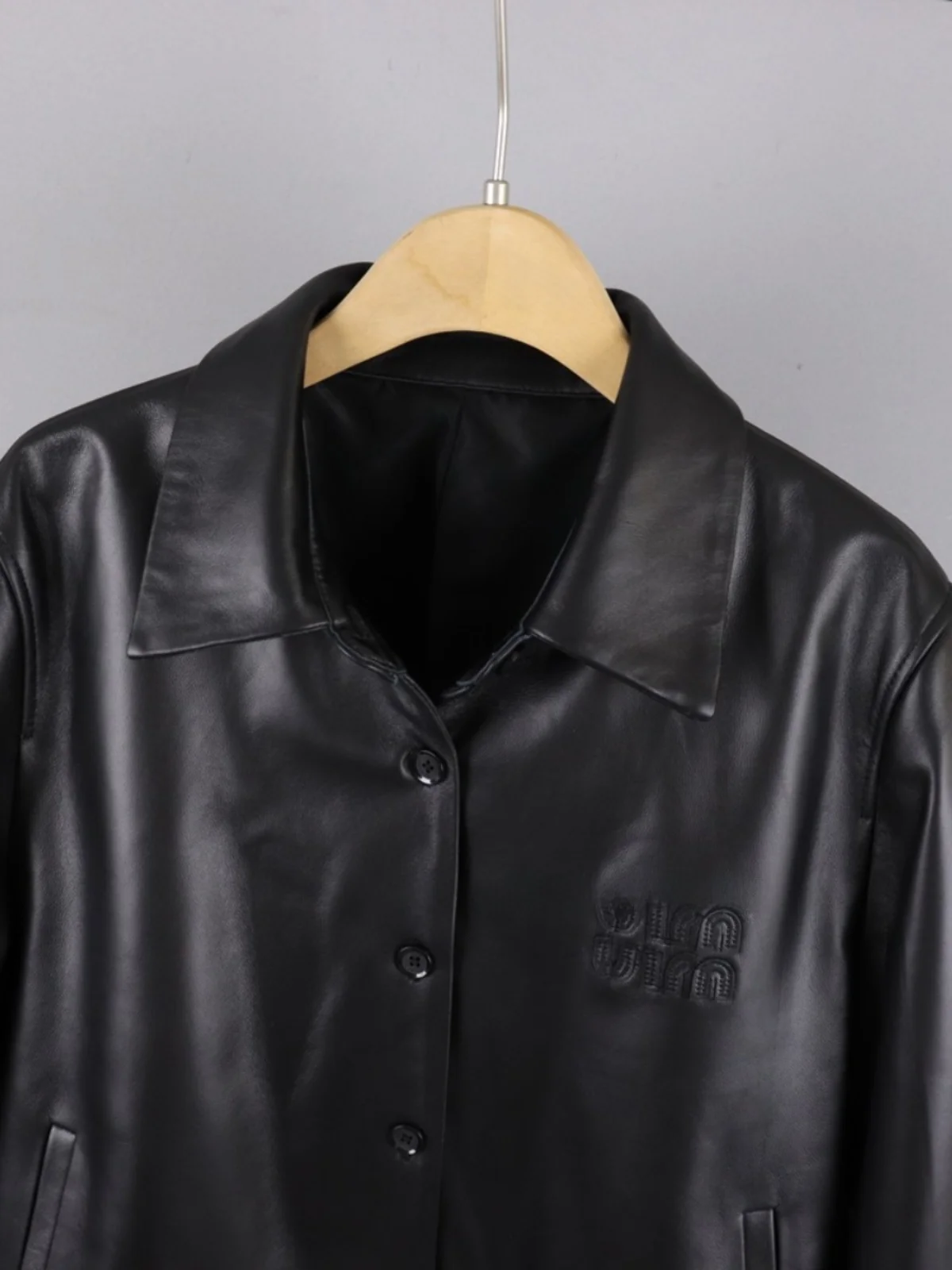 Chen Mrs. Women's Lamb Leather Jaet ort Casual  Collar Coat 2024 Autumn New Sle Commute Sle Loose Fit Zipper