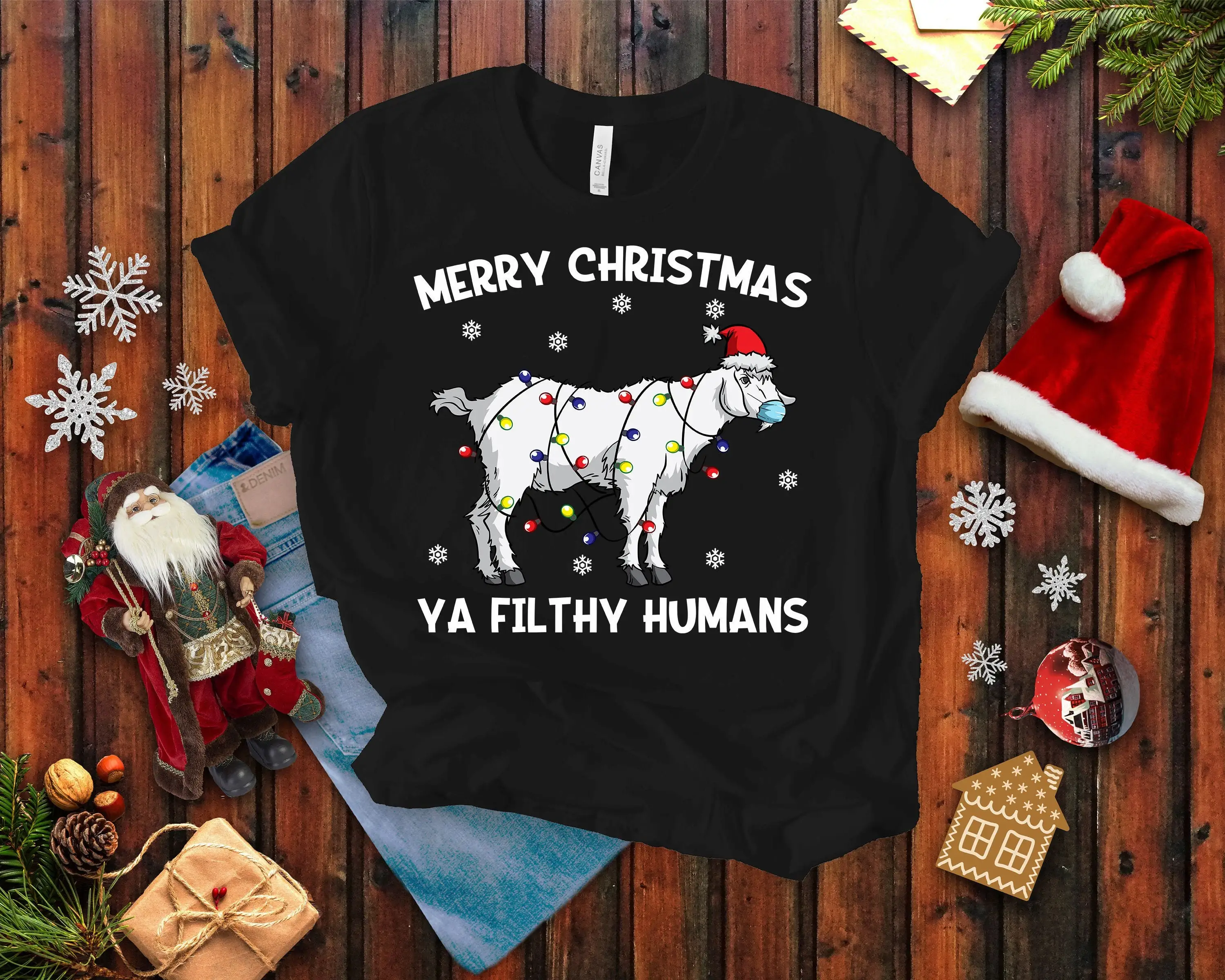 Goat Santa T Shirt Merry Christmas Ya Filthy Humans Funny Lover Farmer