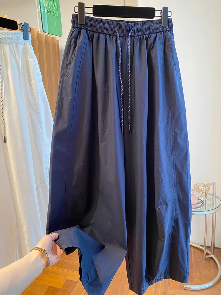 Ele White Casual Pants Women's Summer New Loose Thin Banana Pants Wide Leg Pants Knife  Pants Versatile High Waist St...