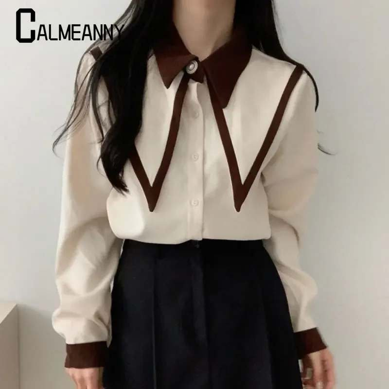 Camicie da donna 2023 primavera autunno nuovo elegante vintage manica lunga da donna colletto alla Peter Pan fascino moda edizione coreana top retrò