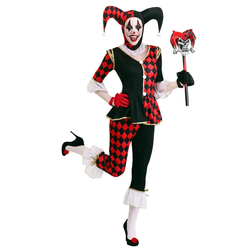 Halloween Women Clown Cosplay Costume Horrifying Ugly Ghost Evil Spirits Criminal Murderer Circus Clown Fancy Dress GS10963