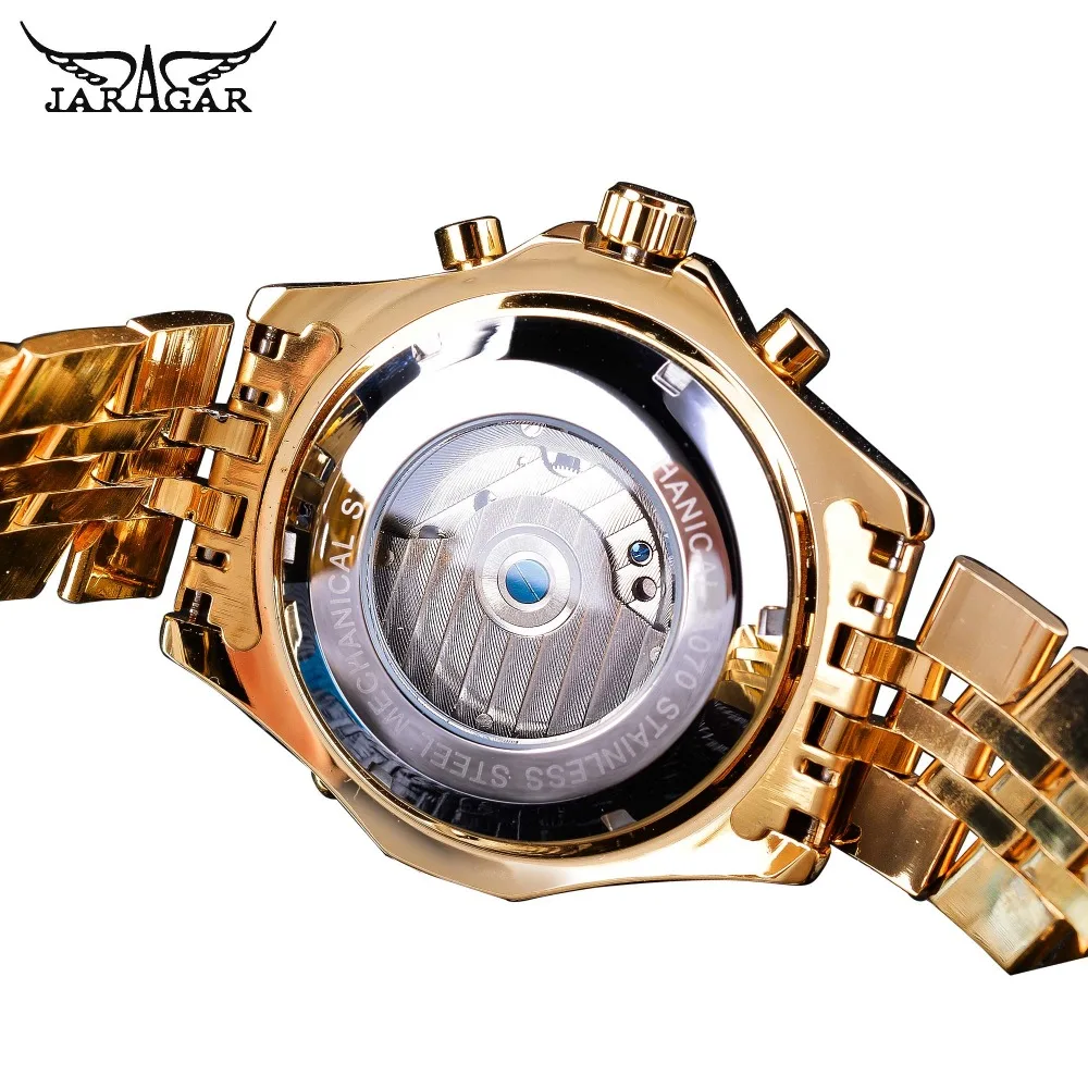 Jaragar Men\'s Golden Automatic Self-wind Watch Big Dial Calendar Function Relogio Masculino Mechanical Watches Full Steel Clocks