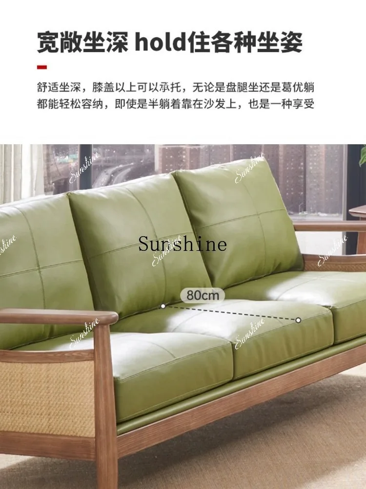 All solid wood sofa wabi-sabi wind small apartment living room modern green log sofa combination  FT