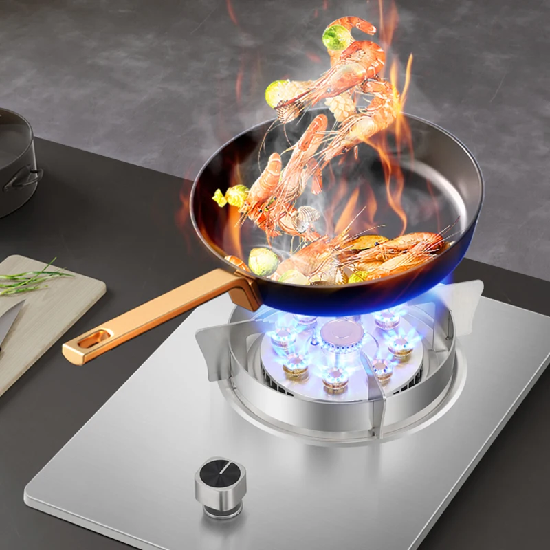 Fornello a gas di vendita caldo GPL Piani cottura a gas intelligenti Acciaio inossidabile Accensione a batteria superiore Fornello a gas a bruciatore singolo per cucina