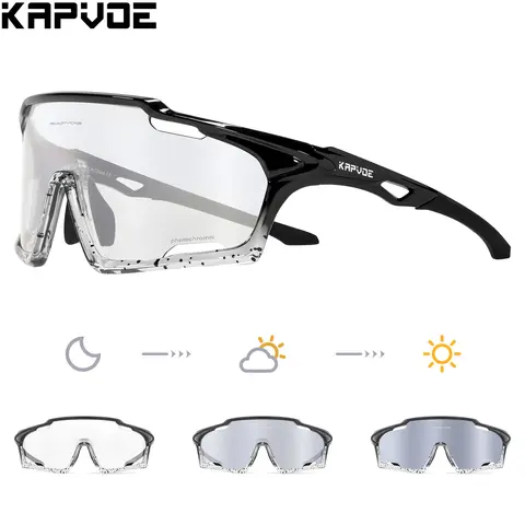 KAPVOE 포토크로믹 야간 라이딩 안경 UV400 MTB 로드 바이크 사이클링 선글라스 자전거 야외 스포츠 캠핑 러닝 아이웨어