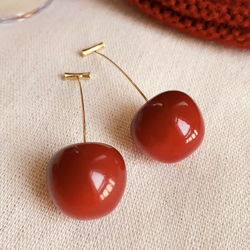Cherry Strawberry Drop Earrings for Women Red Rhinestone Dangle Earrings Temperament Party Wedding Ear Jewelry Gifts