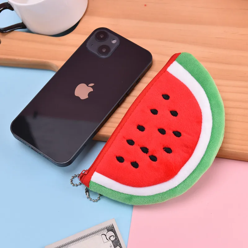 Daily plushy fruit watermelon coin wallet mouth red envelope data line storage bag to give people a small holiday birthday gift