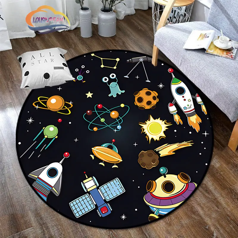 Space Universe Vector Ufo and Many Planets In Galaxy Round Bedroom Floor Mat Cosmos  solar system pattern Decoration Carpets