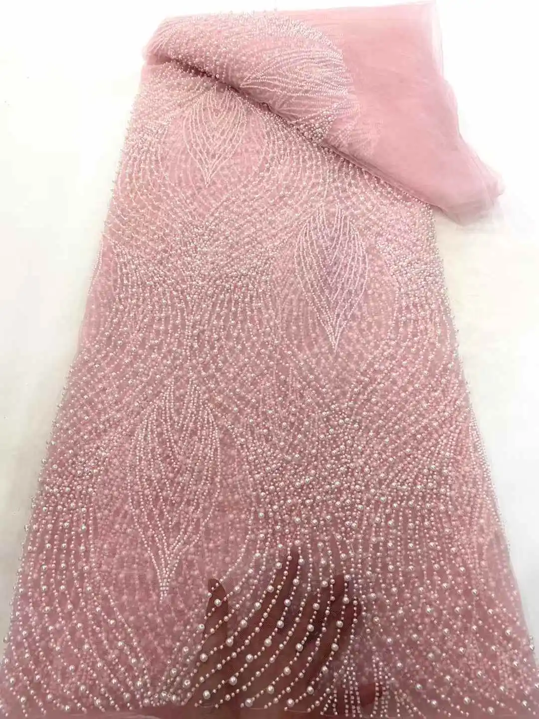 卸売アフリカビーズパールレース生地フレンチブライダルレース生地 2025 高級ナイジェリアチュールレース生地クチュール素材