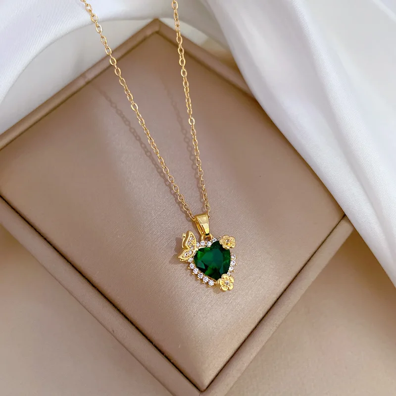 OIMG 316L Stainless Steel Multiple Styles Exquisite Heart Luxurious Temperament Gorgeous Necklace For Women Clavicle Chain
