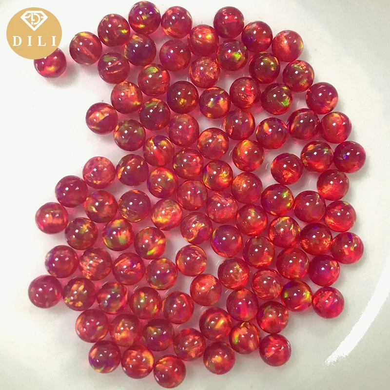 Hot Sell 2mm-5mm OP515 Red Semi-Transparent Rainbow Color Synthetic Ball Mystic Fire Loose Jelly Opal Beads