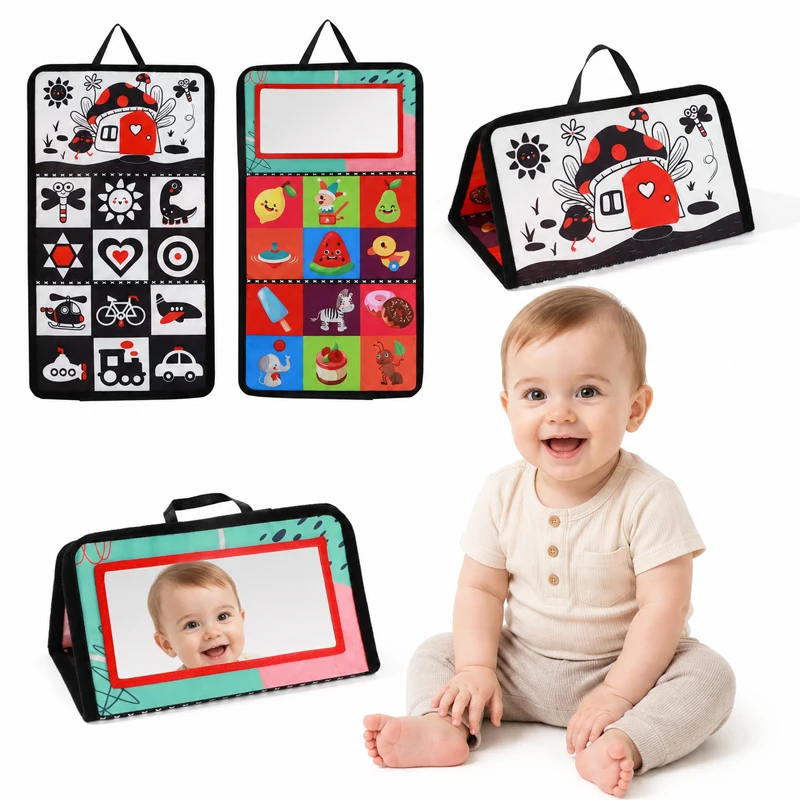 Soft Baby Book Mushroom Foldable Tummy Time Sensory Cloth Book with Mirror Early Learning Toy for Newborns 0 to 3 Years view 6