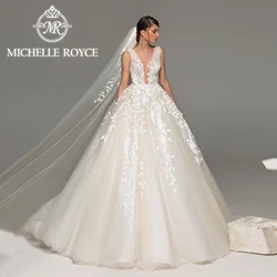 Michelle Royce Deep V-neck Wedding Dresses For Women 2024 Appliques Backless Lace Sexy Wedding Gown For Bride Vestido De Noiva