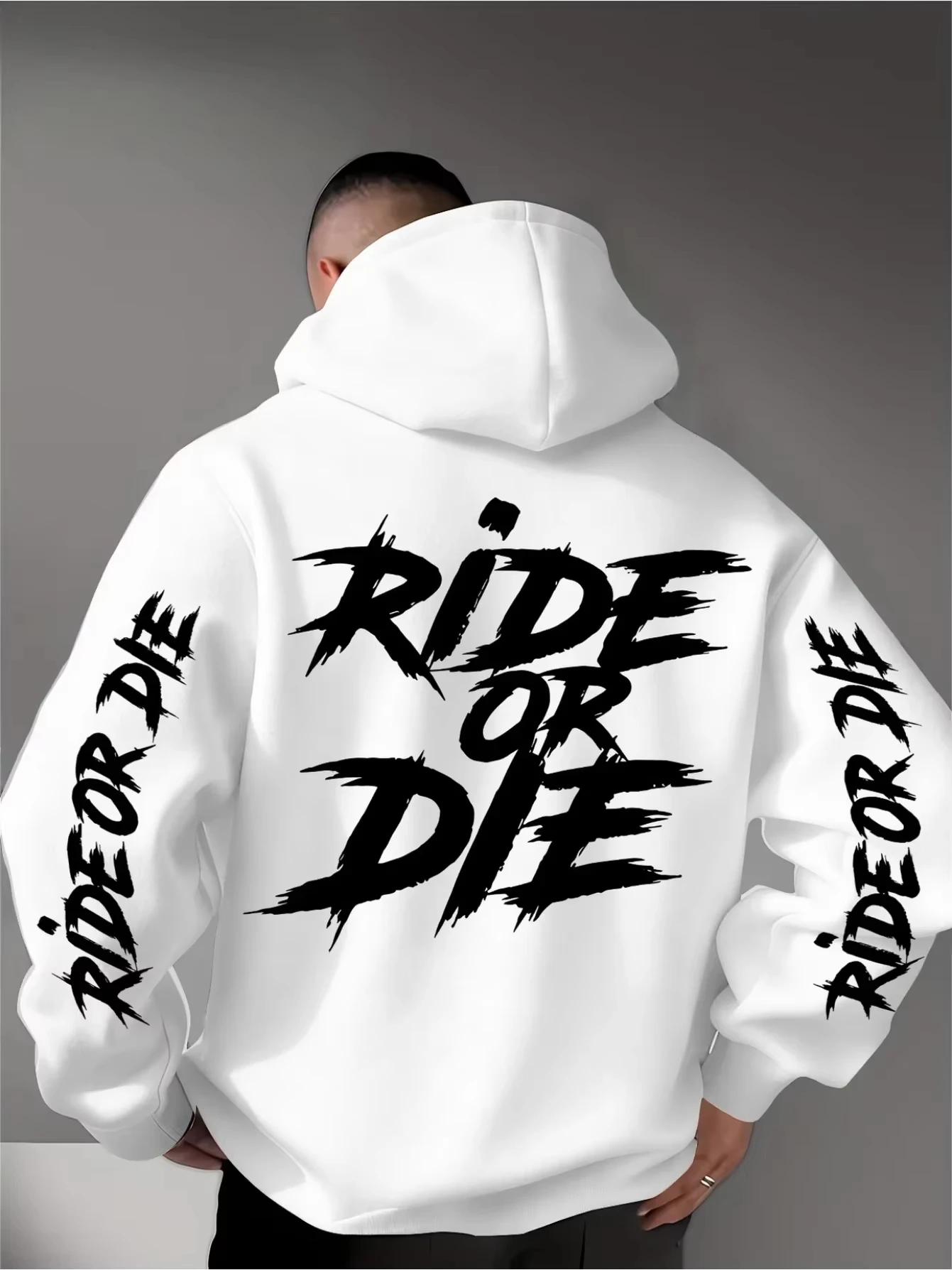 Herren Ride Or Die Hoodie Biker Motorrad Grafik Rücken- und Ärmel-Print Oversized Pullover Sweatshirt Streetwear Herbst Winter – Detail 10