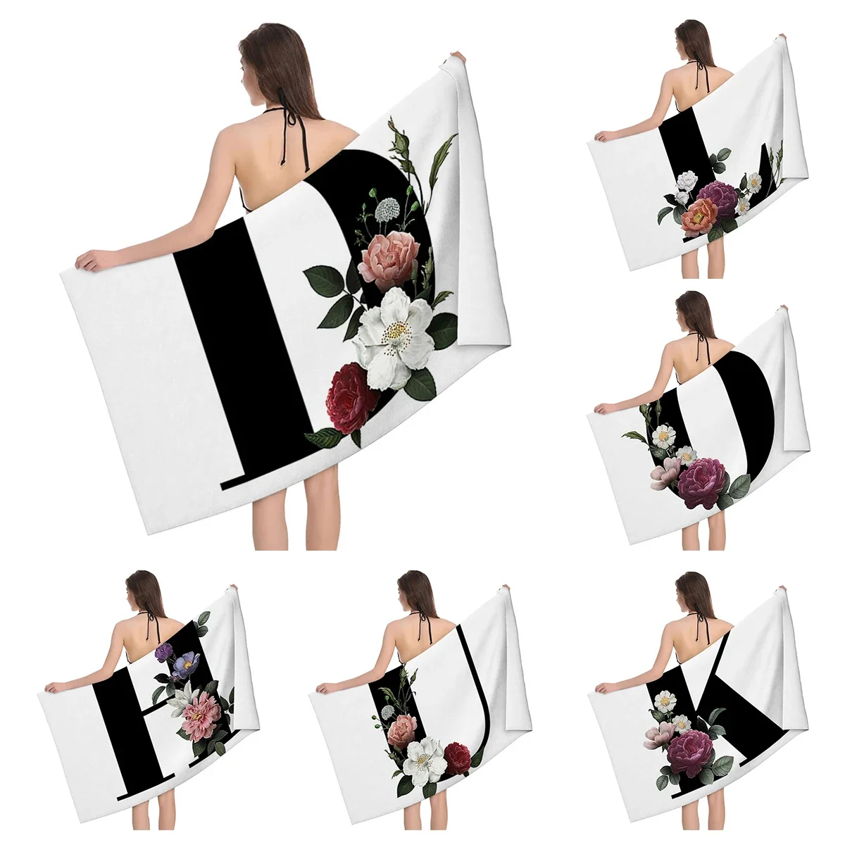 1pc Flower wreath letter pattern Pattern Beach Towel,Ultra-Fine Fiber Beach Blanket,Highly Absorbent Bath Towel,Suitable