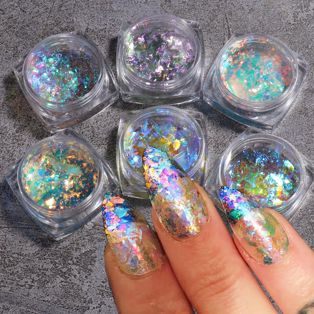 Nail Glitter Powder Set Crystal Fire Opal Flakes Chamelon Foils For Nails Aurora Sequin Iridescent Paillettes Manicure NTXR01-07