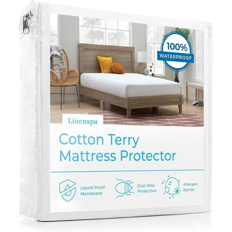 

Cotton Terry Waterproof Mattress Protector - Top Protection Mattress Co er - Dorm Room Essentials - Twin XL, White
