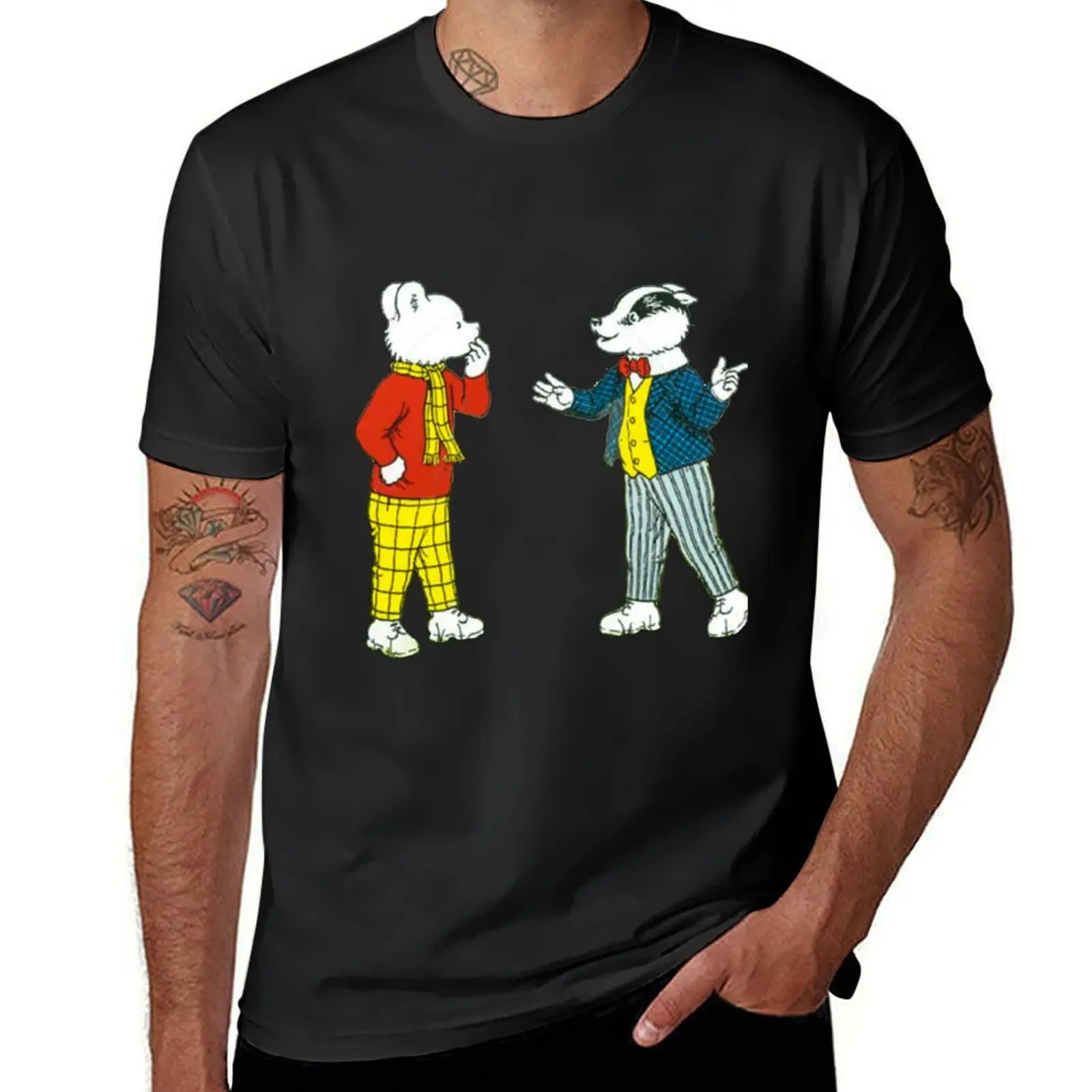 

Rupert bear and bill badger T-Shirt blue archive custom t-shirts sports fans summer top men clothing