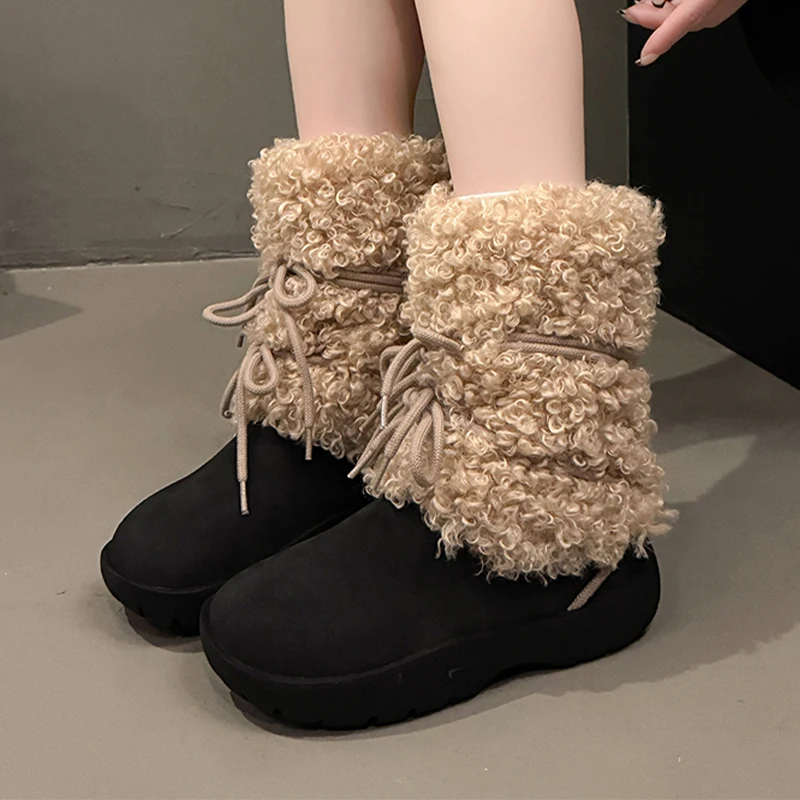

Женские ботильоны на меху на плоской подошве Теплая спортивная обувь Модные модельные зимние ботинки 2025 Новые дизайнерские повседневные короткие плюшевые Mujer Snow Botas