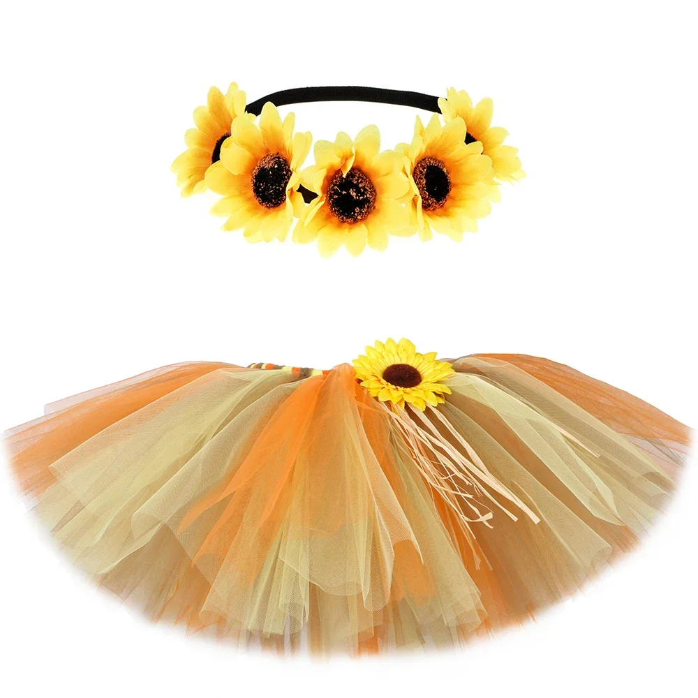 Sunflower Scarecrow Tutu Skirt for Girl Halloween Party Costume Fluffy Girls Mini Tulle Skirts Toddler Baby Tutu Kids Clothes