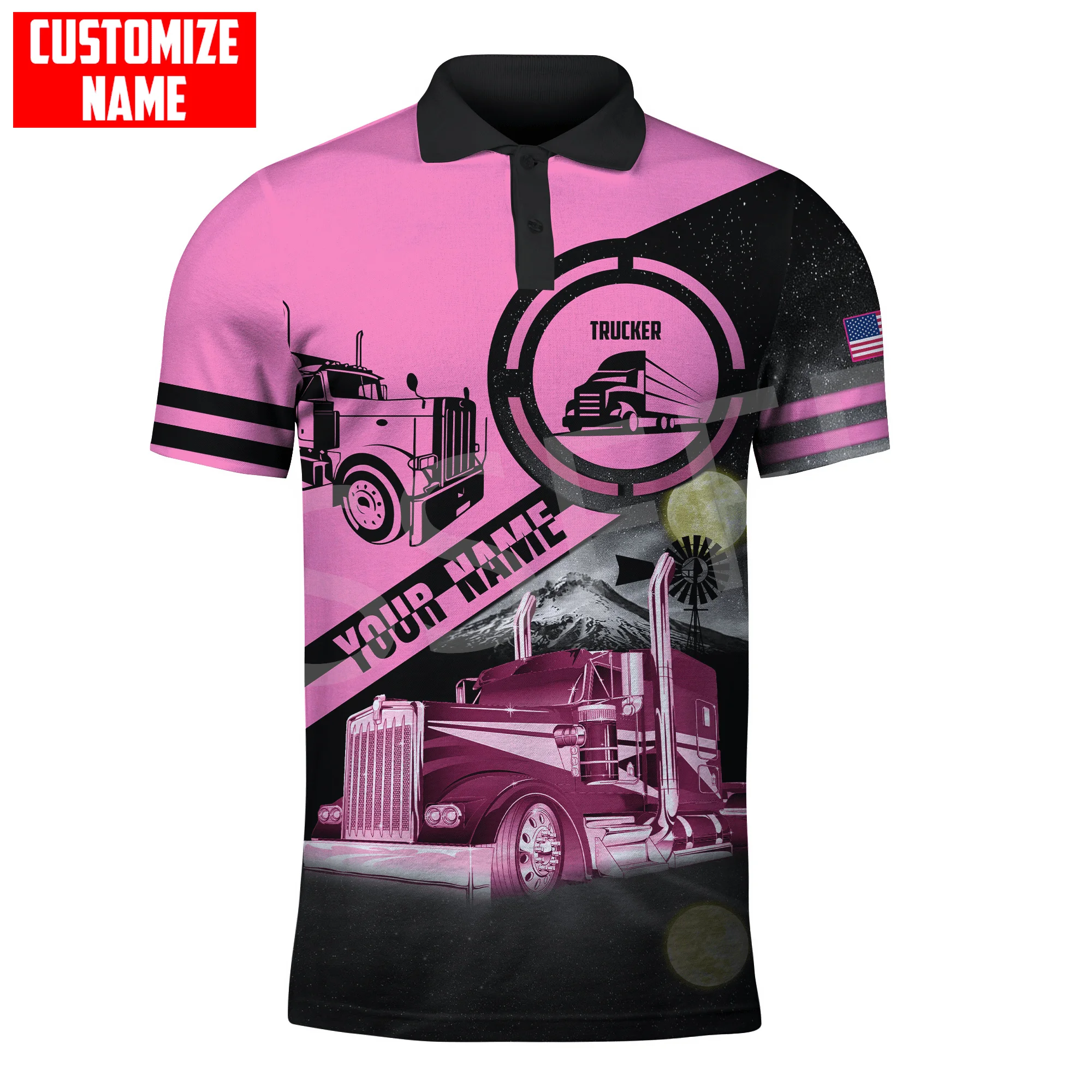 

Custom Name Truck Operator Trucker Driver Worker 3DPrint Summer Tattoo Harajuku Polo Shirts Jersey Streetwear Short Sleeves AK2