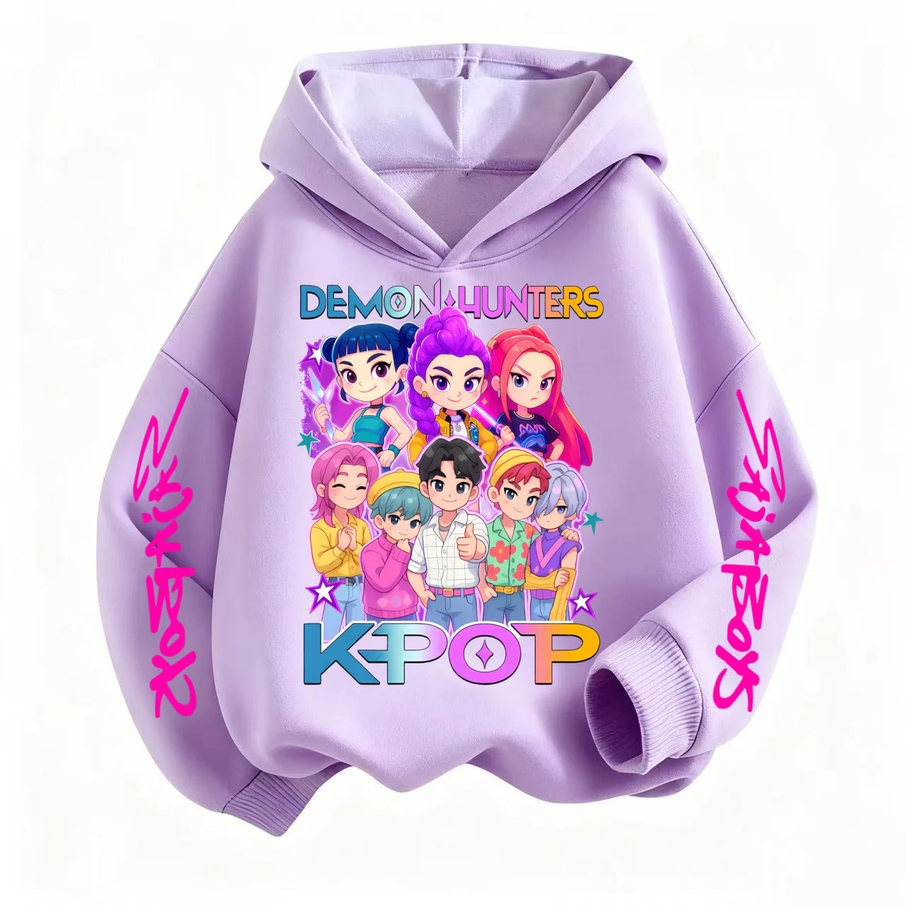 

KPop Demon Hunters Sweatshirt Hooded Children Spring Autumn Clothes Rumi Mira Zoey Cartoon Anime Thin Fleece Kids Long Sleeves