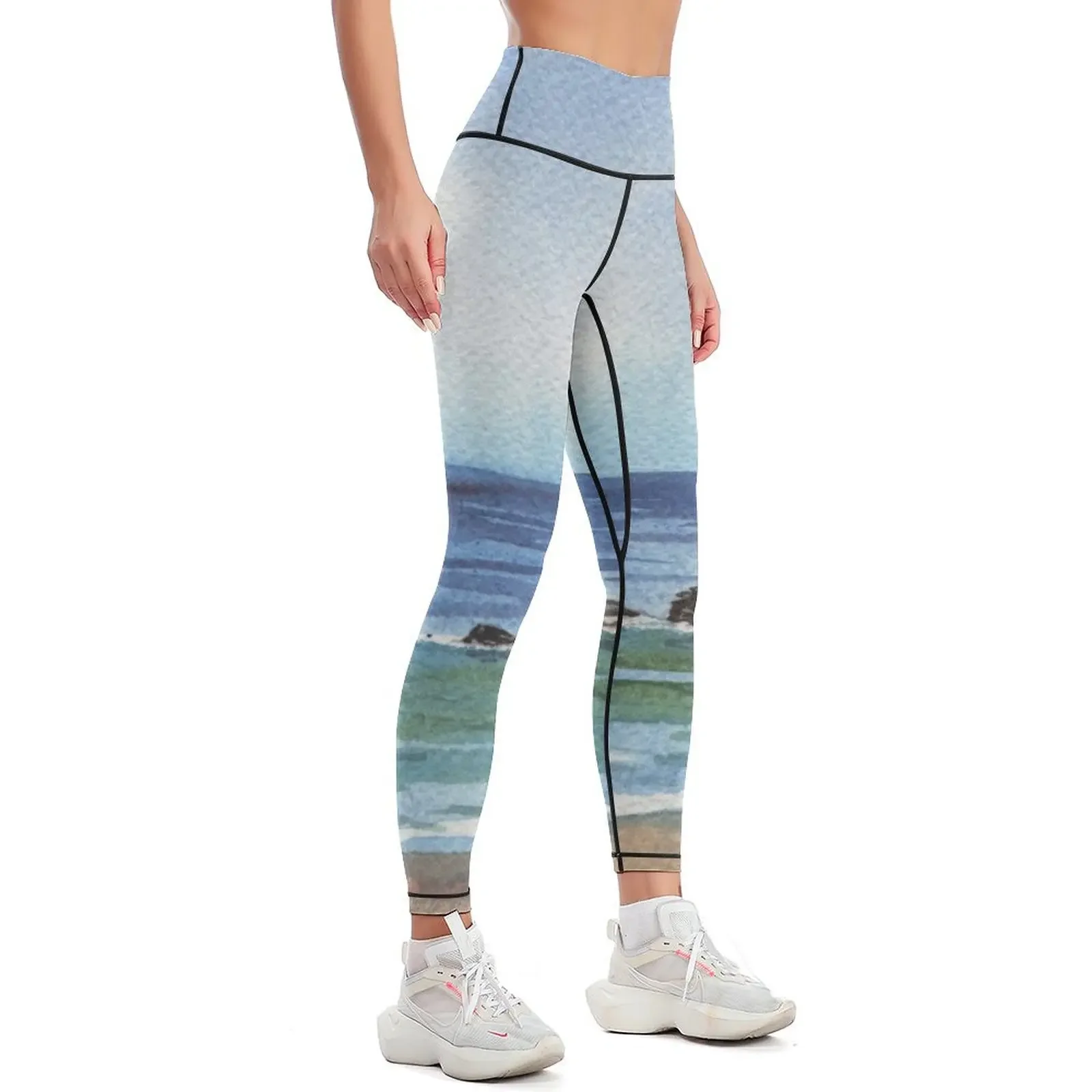 Seascape With Three Rocks Beach Art Leggings workout shorts Women's tights Sportswear woman gym Women's sports Womens Leggings