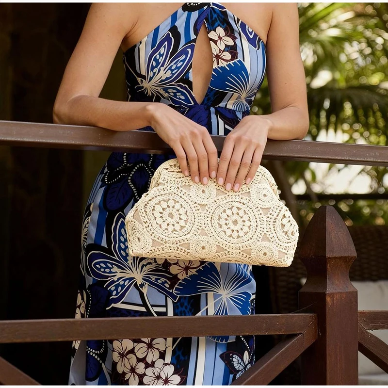 Clutch-Tasche mit floraler Spitze und Häkelverschluss, elegante Abendtasche für Damen für Hochzeit, Bankett und Party, schicke Kosmetiktasche. – Detail 13